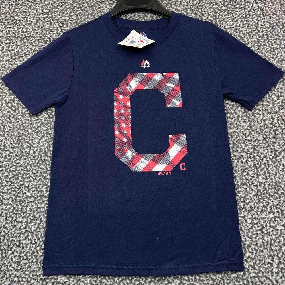 Cleveland Indians Guardians Shirt‎ Youth Medium Majestic Short Sleeve Cotton New